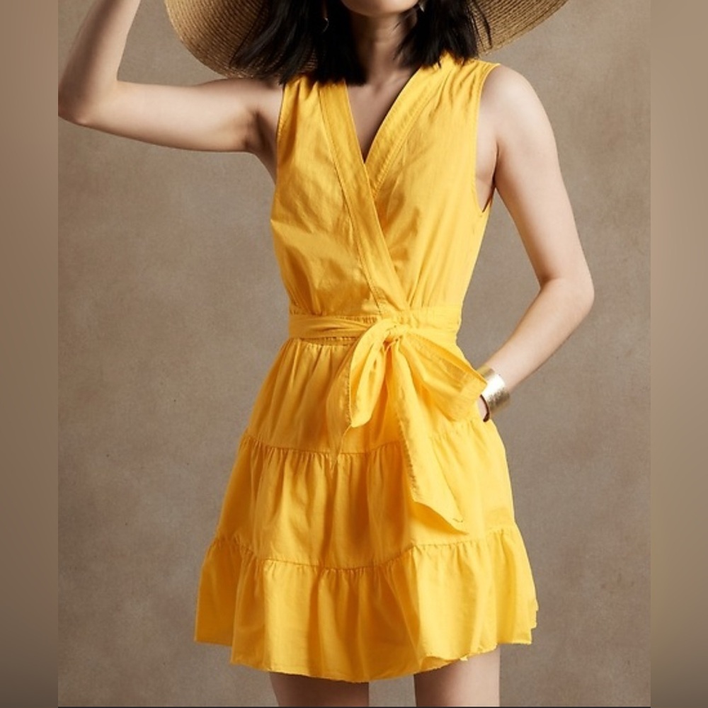 Banana Republic Yellow Tiered Wrap Dress - Size S